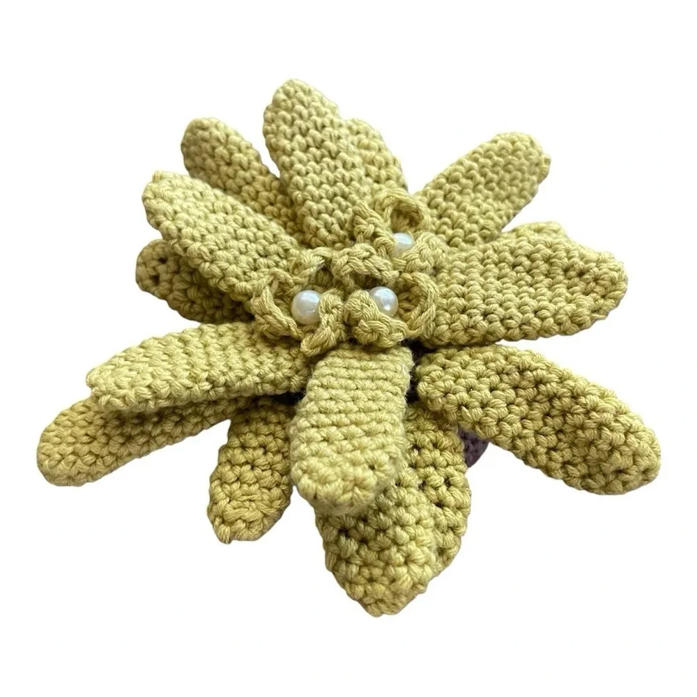 Handmade Crochet Cactus in Pot‎ Succulent with White Faux Pearls Home Decor
